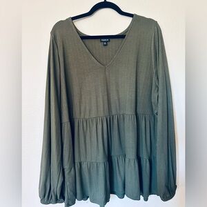 Torrid Textured Jersey V-Neck Ribbed Long Sleeve Top